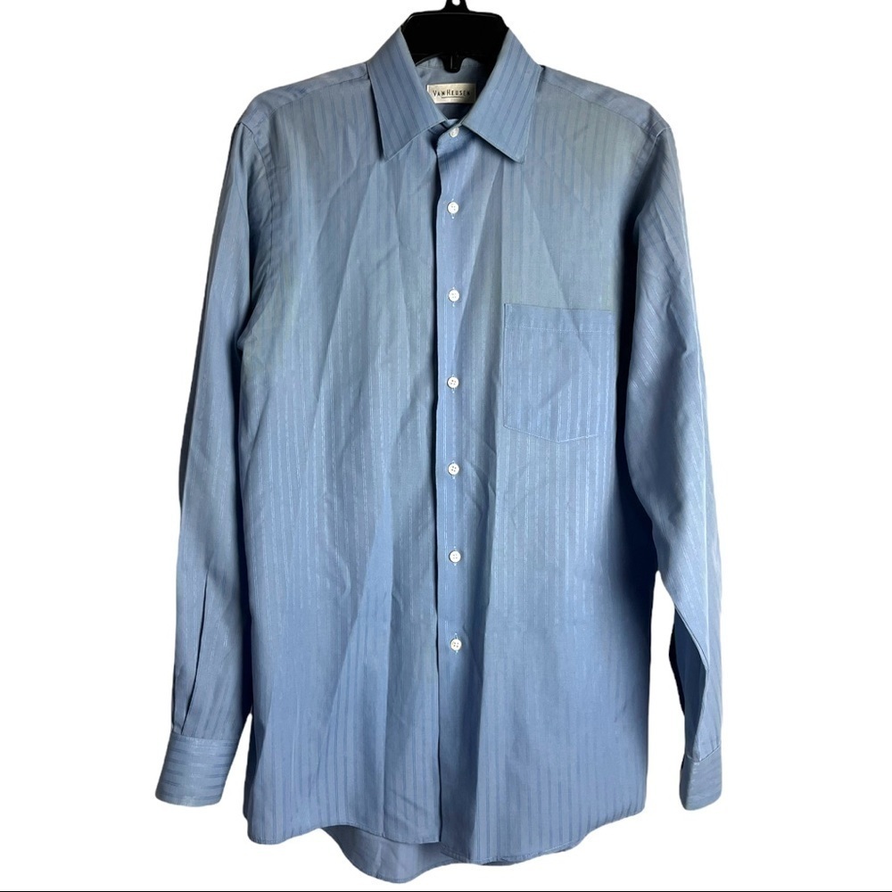 Van Heusen Sateen Stripe Button down Dress Shirt Size M